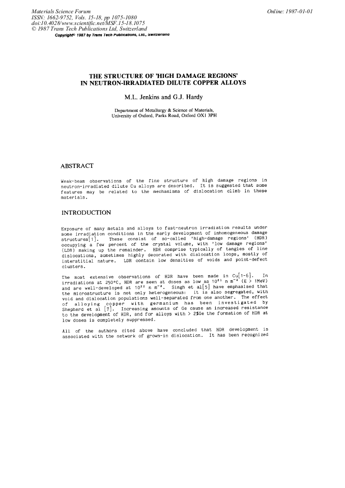 The Structure of 'High Damage Regions' in NeutronIrradiated Dilute