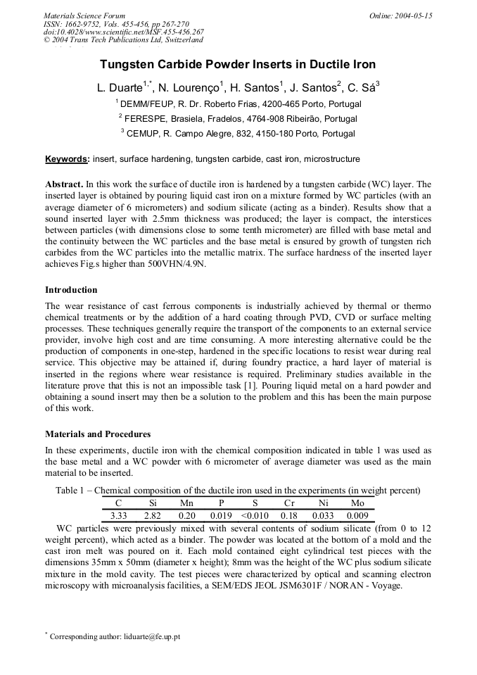 Tungsten Carbide Powder Inserts in Ductile Iron