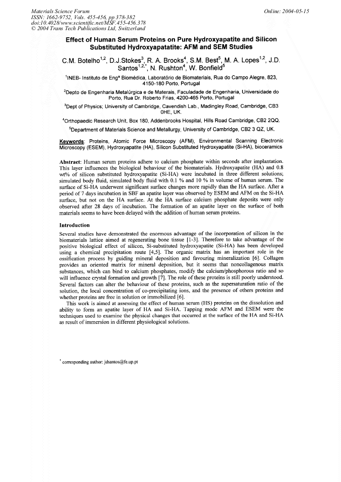 Effect of Human Serum Proteins on Pure Hydroxyapatite and Silicon