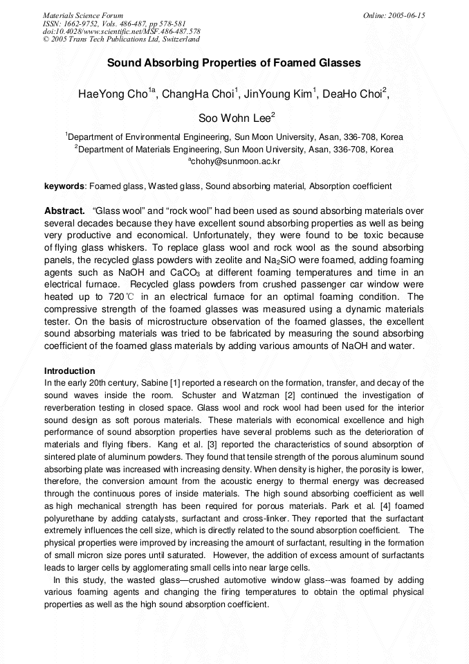 Sound Absorbing Properties of Foamed Glasses