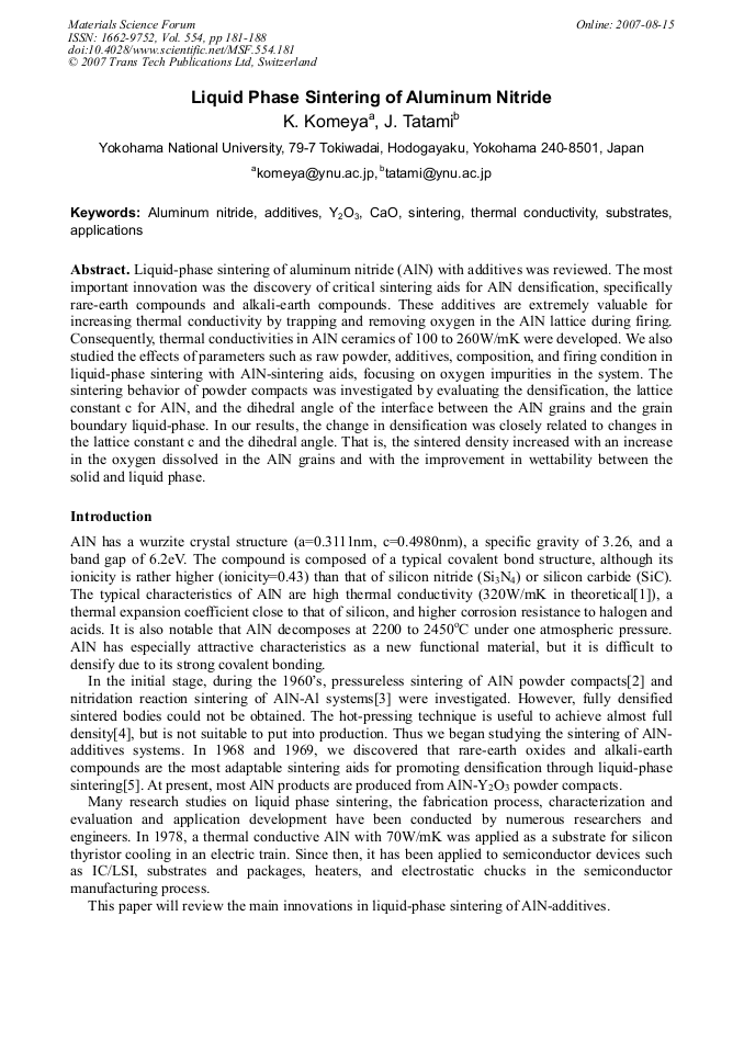 Liquid Phase Sintering of Aluminum Nitride