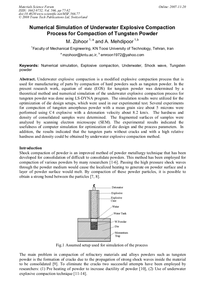 Numerical Simulation of Underwater Explosive Compaction Process for
