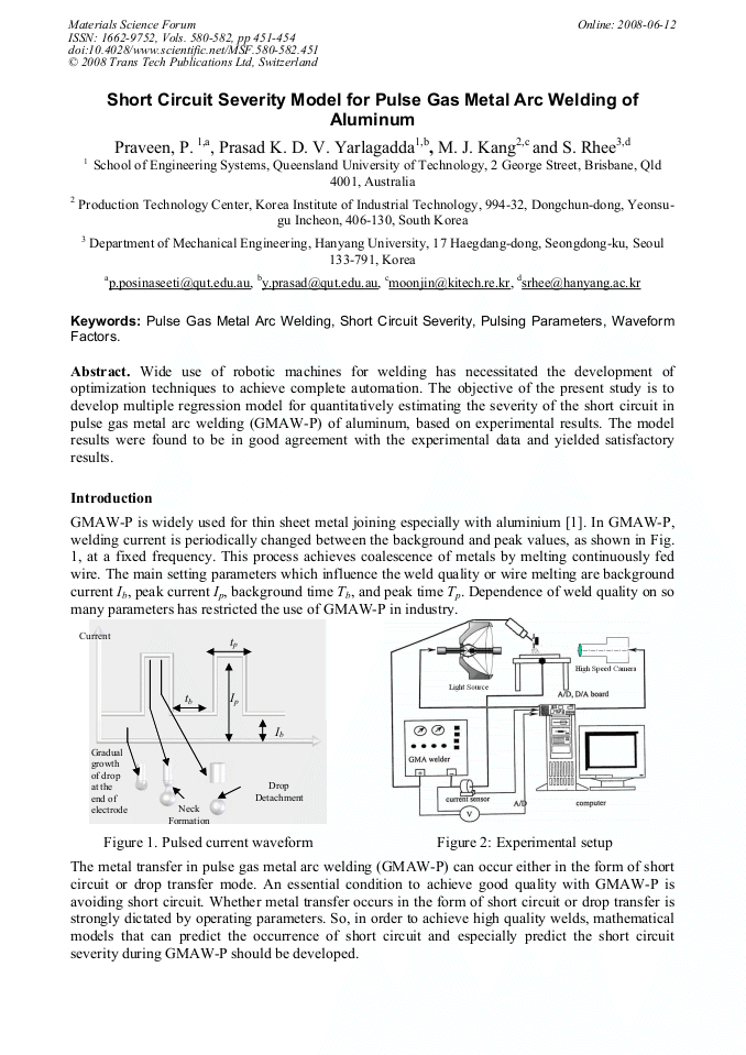 Short Circuit Severity Model for Pulse Gas Metal Arc Welding of Aluminum