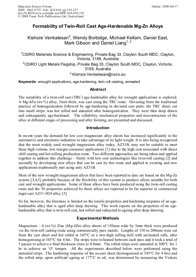 Formability of TwinRoll Cast AgeHardenable MgZn Alloys