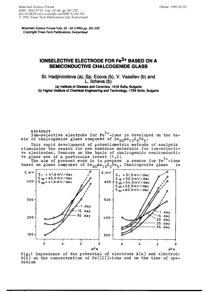 Ionselective Electrode for Fe3+ Based on a Semiconductive Chalcogenide Glass