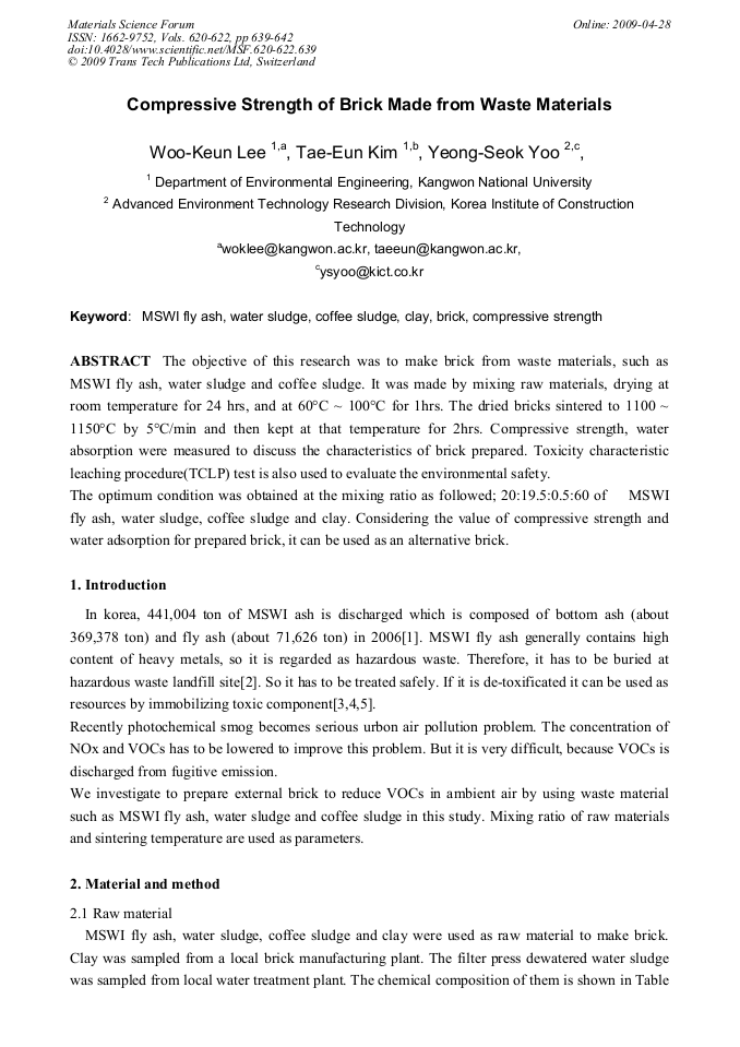 Compressive Strength of Brick Made from Waste Materials