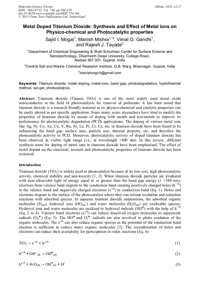 Metal Doped Titanium Dioxide Synthesis and Effect of Metal Ions on