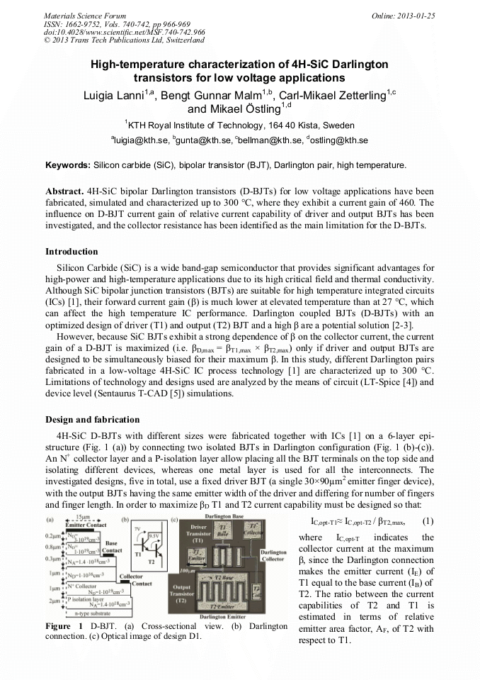 HighTemperature Characterization of 4HSiC Darlington