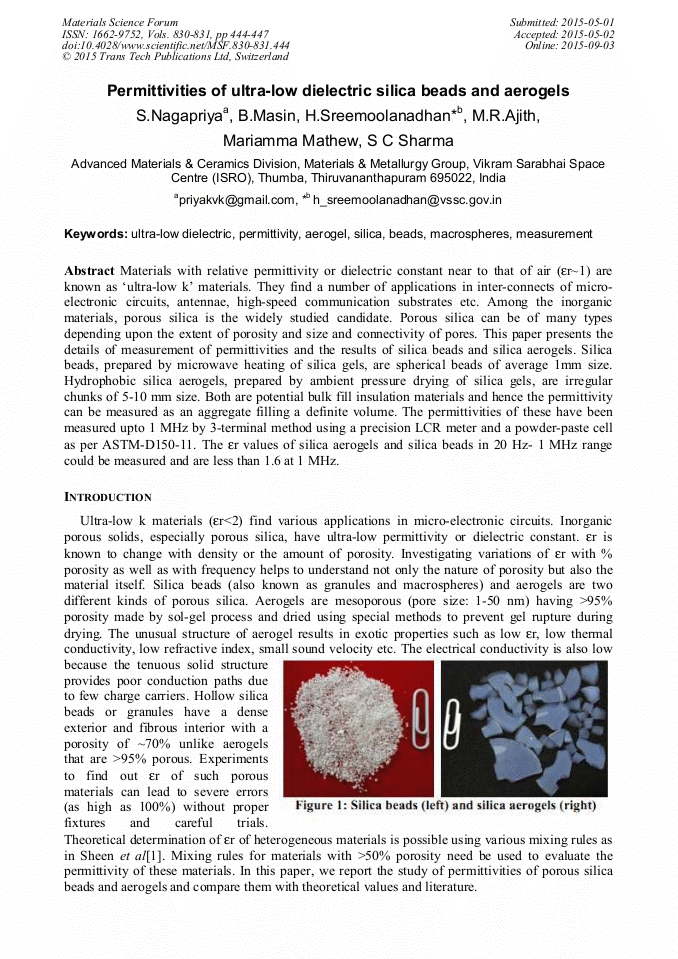 Permittivities of UltraLow Dielectric Silica Beads and Aerogels