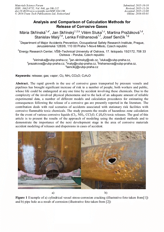 Analysis and Comparison of Calculation Methods for Release of Corrosive