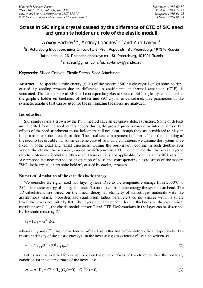Stress in SiC Single Crystal Caused by the Difference of CTE of SiC Seed and Graphite Holder and