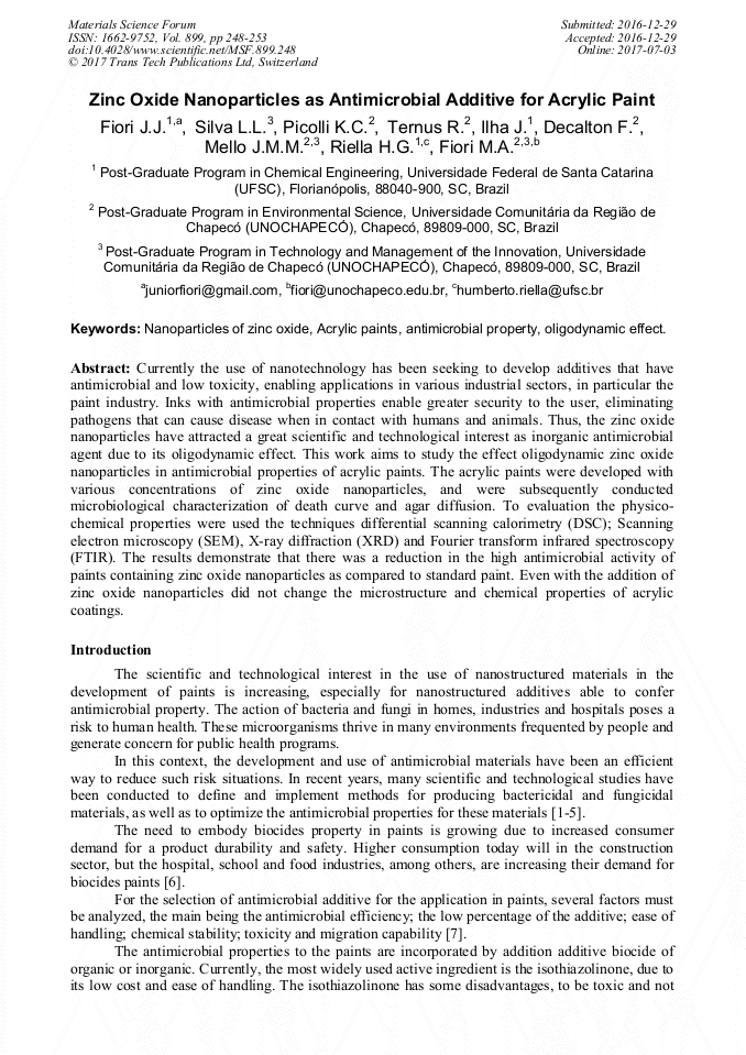 Zinc Oxide Nanoparticles as Antimicrobial Additive for Acrylic Paint