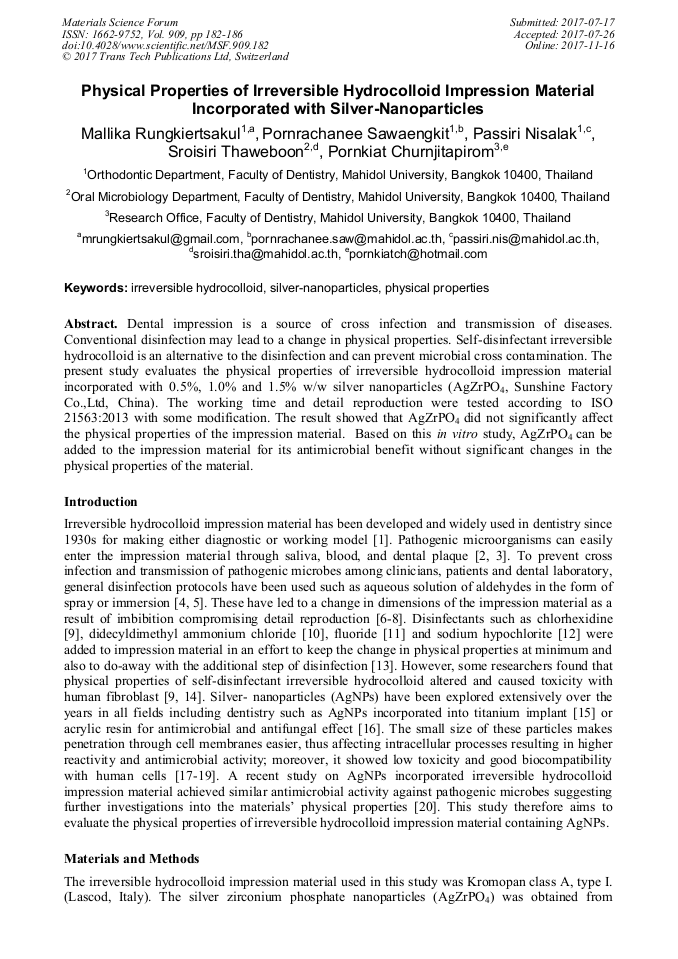 Physical Properties of Irreversible Hydrocolloid Impression Material