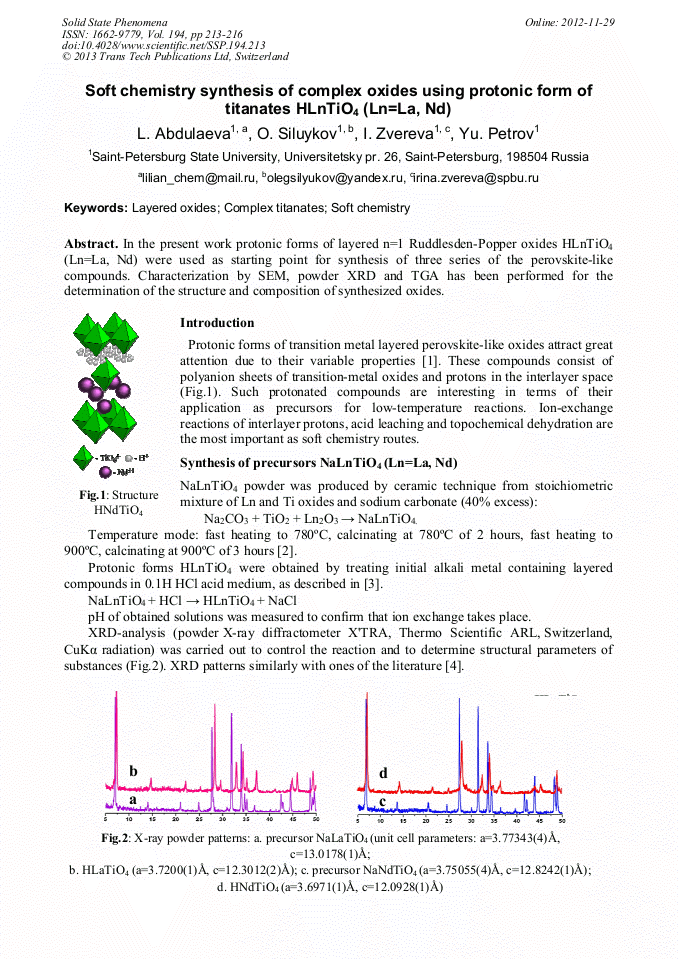 Soft Chemistry Synthesis of Complex Oxides Using Protonic Form of