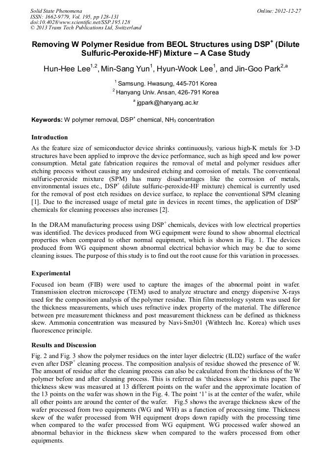 Removing W Polymer Residue from BEOL Structures Using DSP+ (Dilute