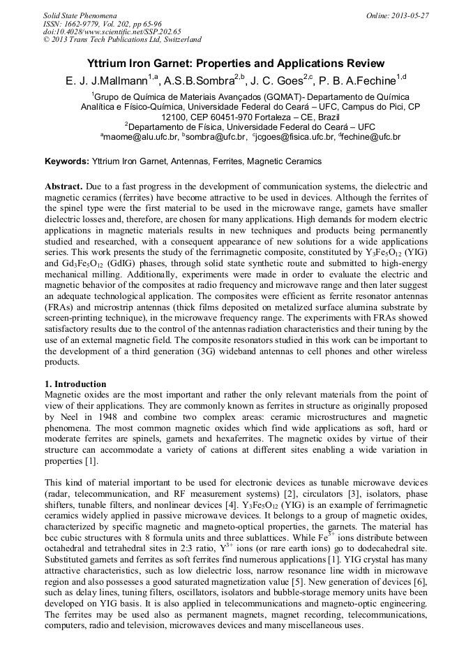 Yttrium Iron Properties and Applications Review