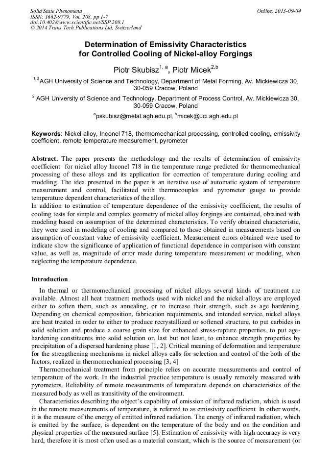 Determination of Emissivity Characteristics for Controlled Cooling of