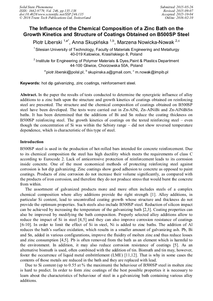 The Influence of the Chemical Composition of a Zinc Bath on the Growth and Structure of