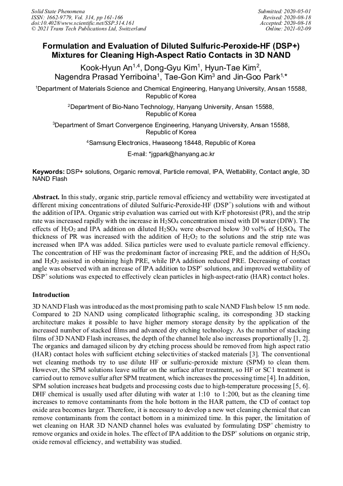 Formulation and Evaluation of Diluted SulfuricPeroxideHF (DSP+