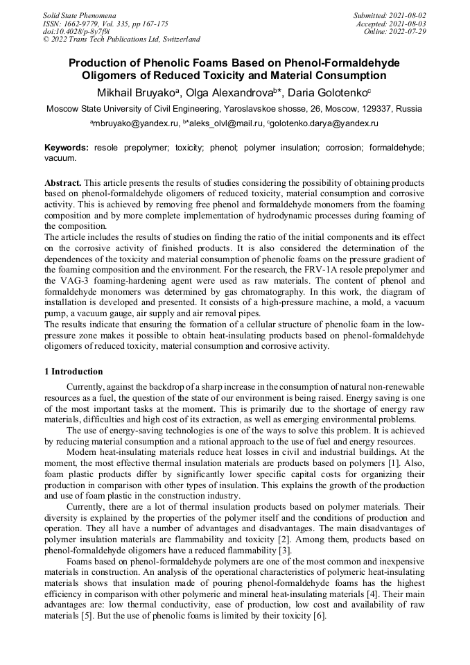Production of Phenolic Foams Based on PhenolFormaldehyde Oligomers of