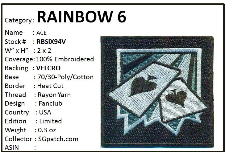 Rainbow Six Operator ACE Velcro Patch SciFi Geeks
