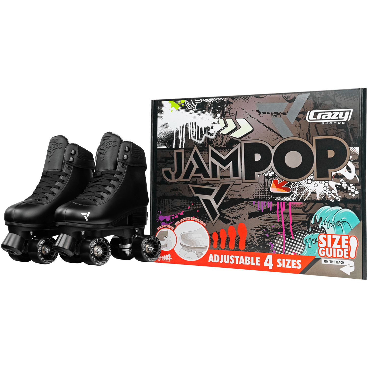 Crazy Skates Jam Pop Adjustable Roller Skates Black