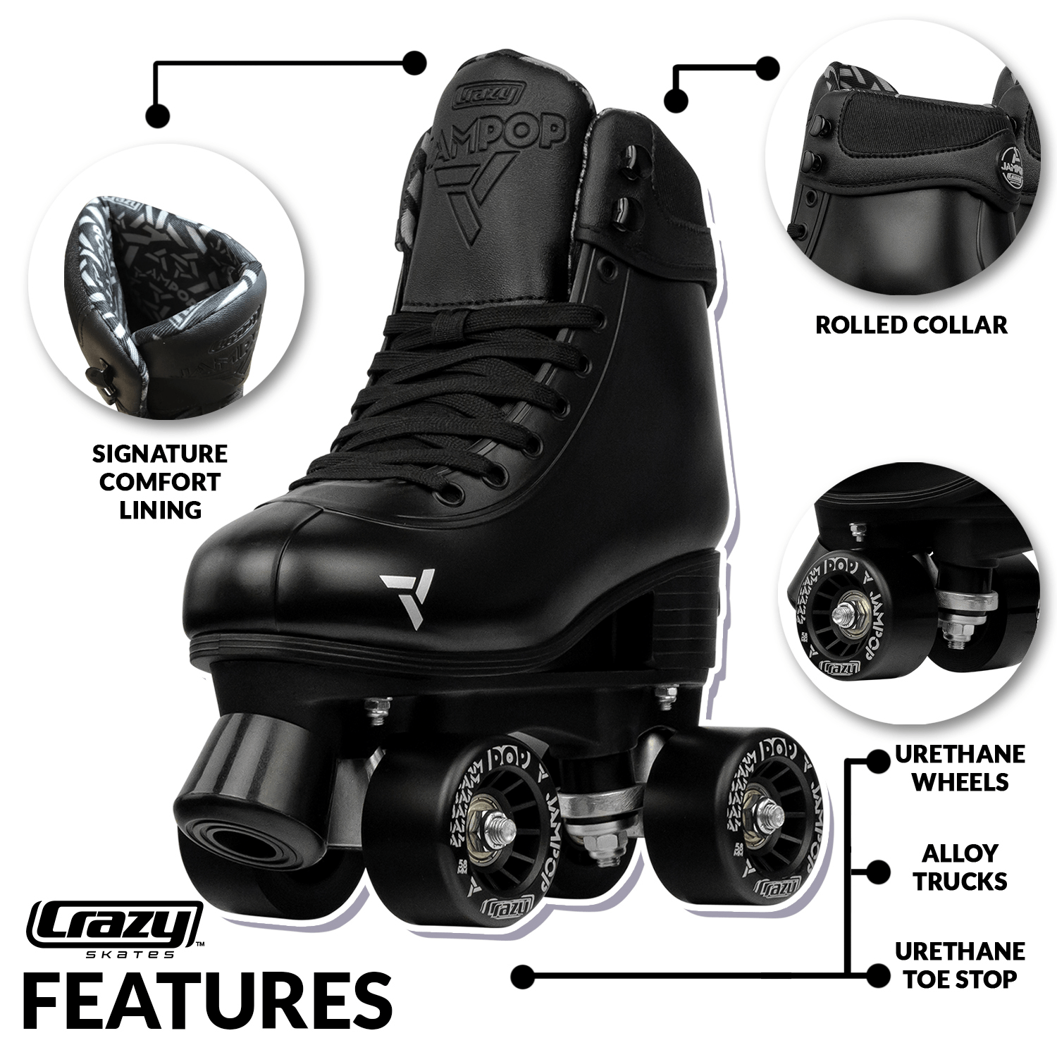 Crazy Skates Jam Pop Adjustable Roller Skates Black