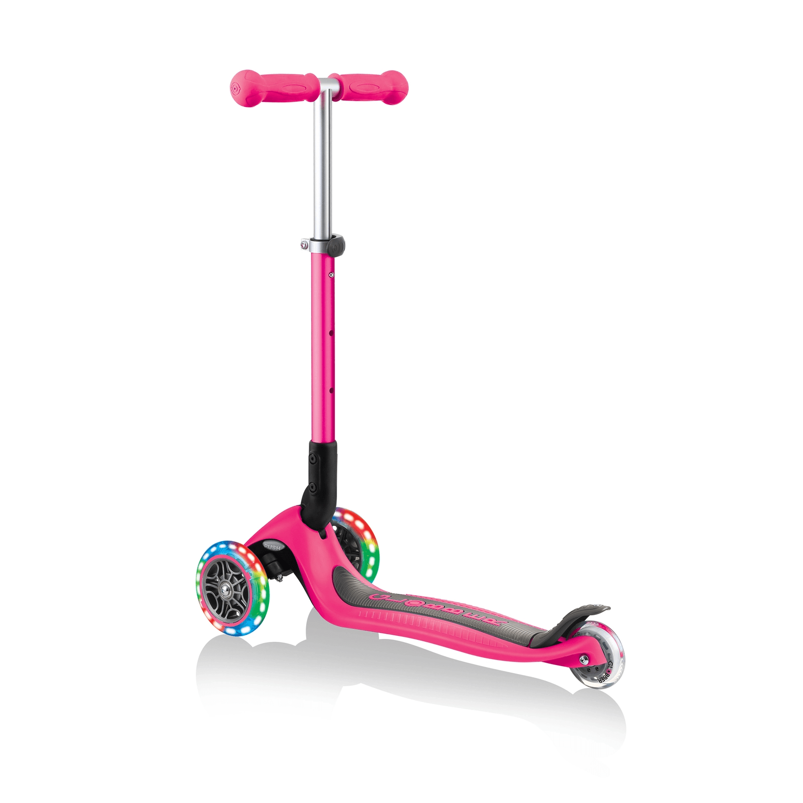 Globber Junior Primo Foldable Lights 3 Wheel Toddler Scooter Fuchsia