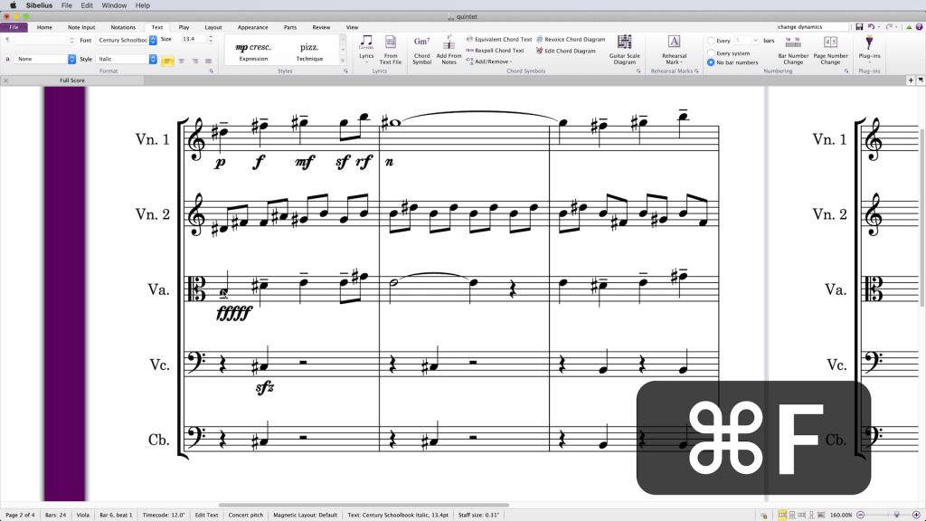 Dynamic text in Sibelius Scoring Notes