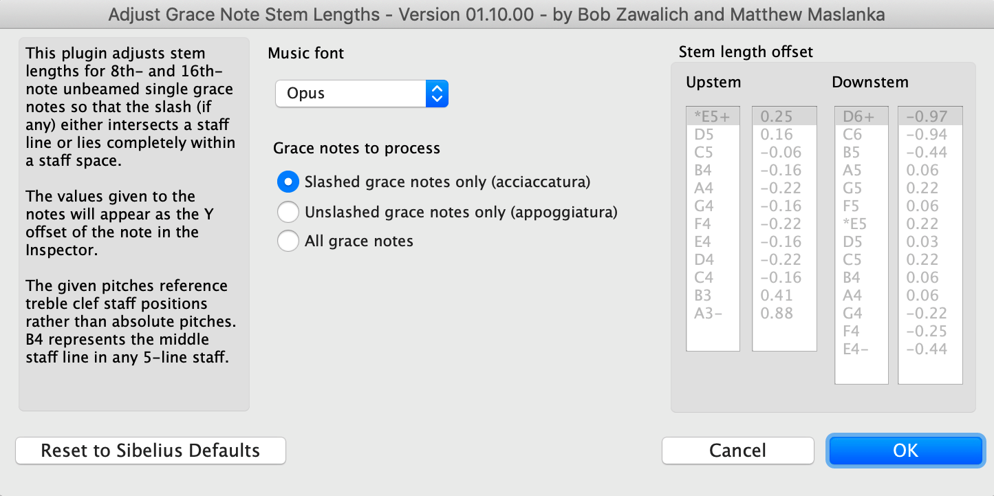 Adjust grace note stem lengths with Sibelius plugin Scoring Notes