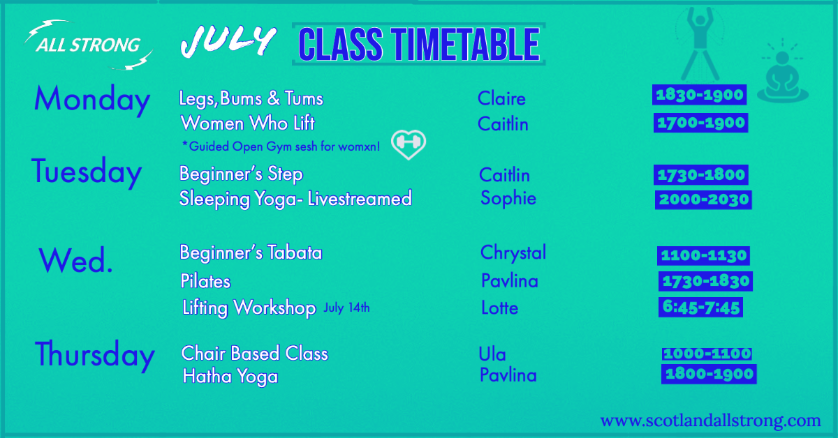 July Class Timetable Scotland AllStrong Perth Scotland