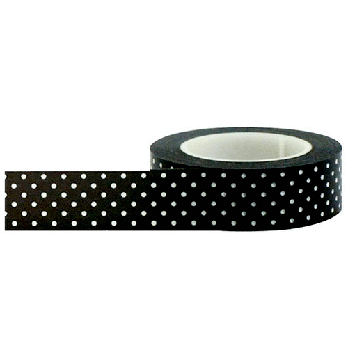 Little B Decorative Paper Tape Black with Small White Polka Dots 15mm