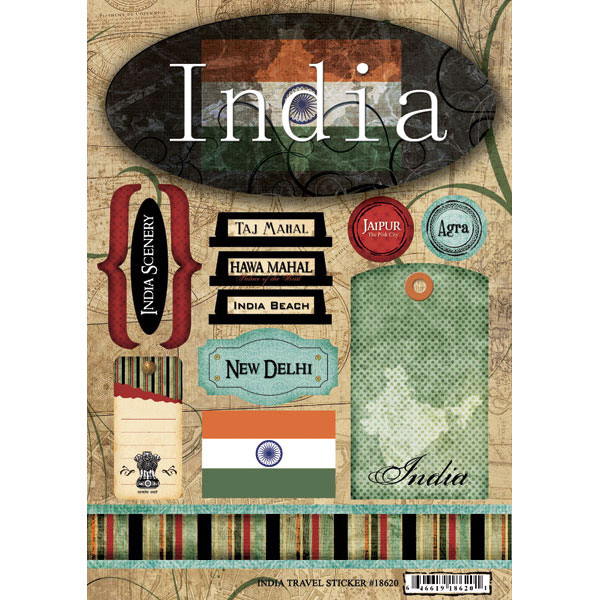 Scrapbook Customs World Collection India Cardstock Stickers Travel