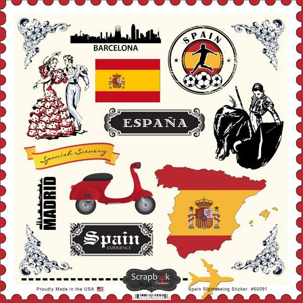 Scrapbook Customs Spain Sightseeing Stickers