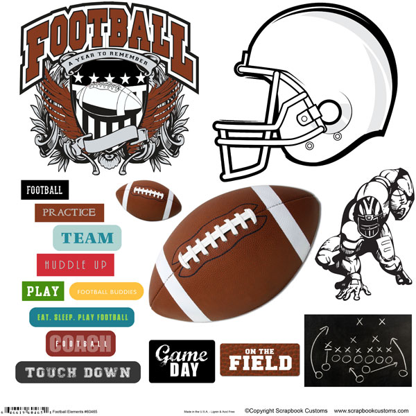 Scrapbook Customs Sports Football Elements Sticker Cut Outs