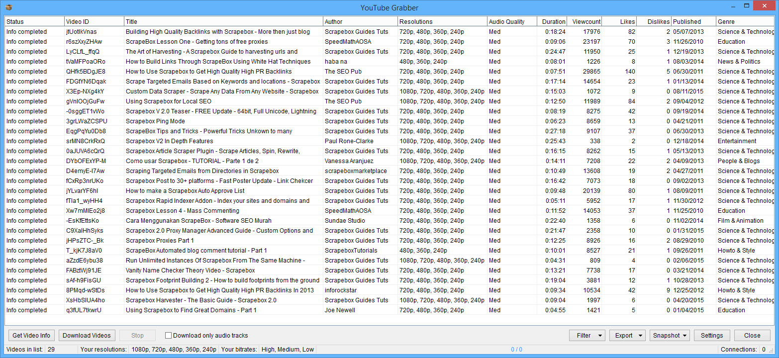 YouTube Downloader ScrapeBox