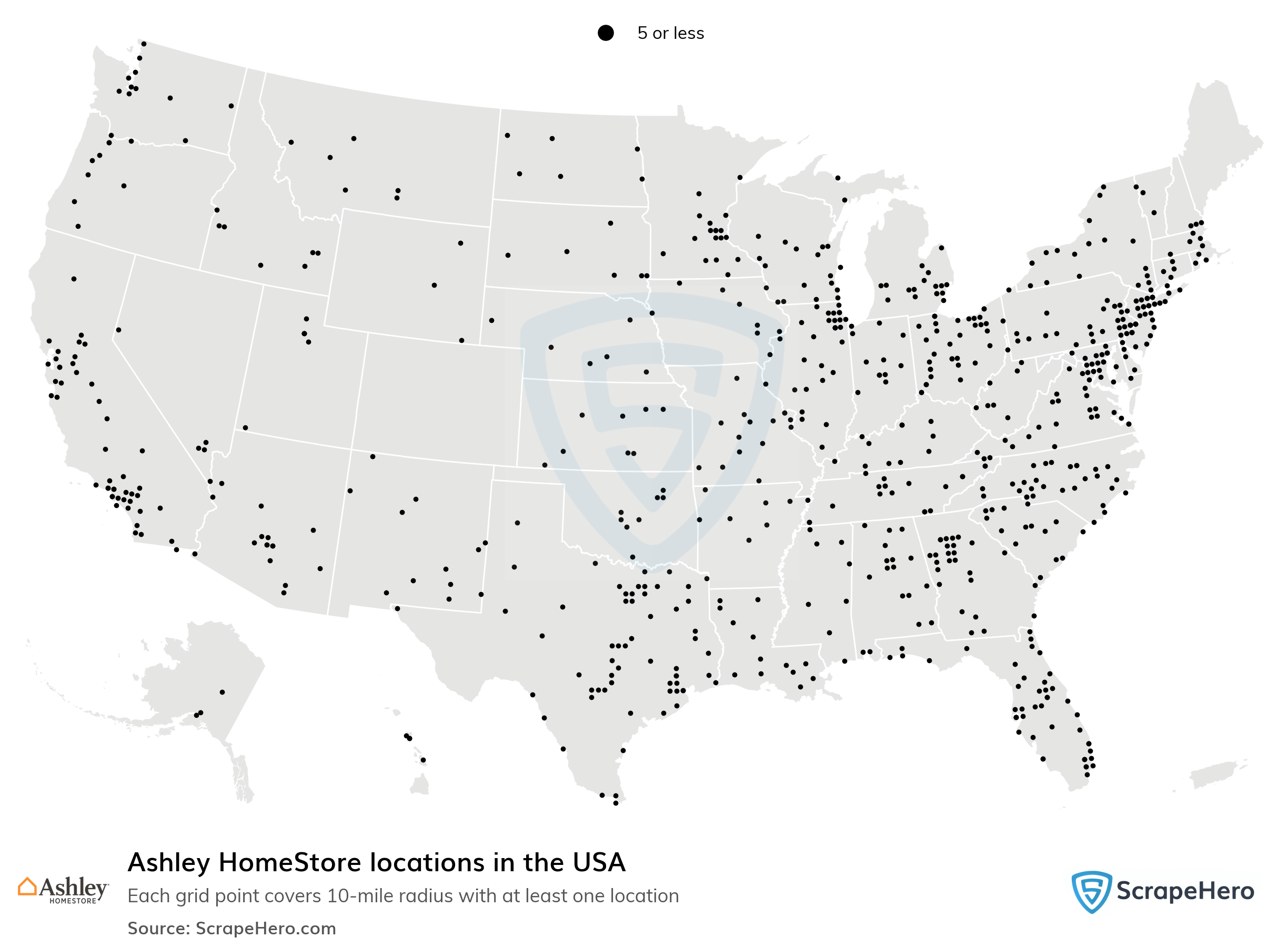 Number of Ashley HomeStore locations in the USA in 2024 ScrapeHero
