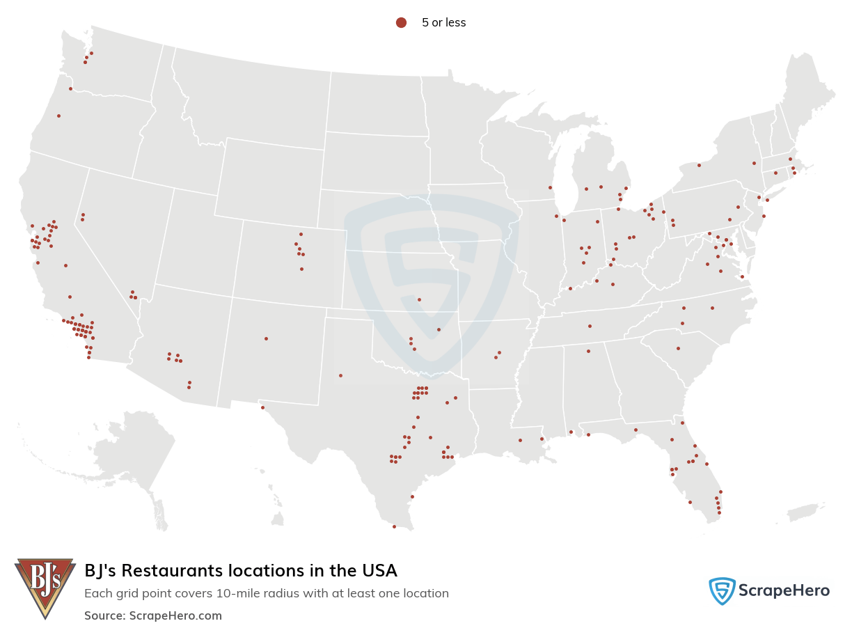 Number of BJ's Restaurants locations in the USA in 2024 ScrapeHero