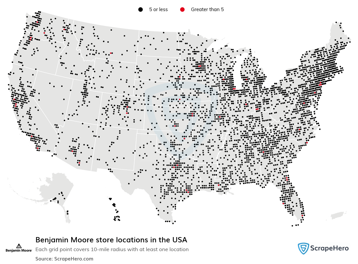 Number of Benjamin Moore locations in the USA in 2024 ScrapeHero