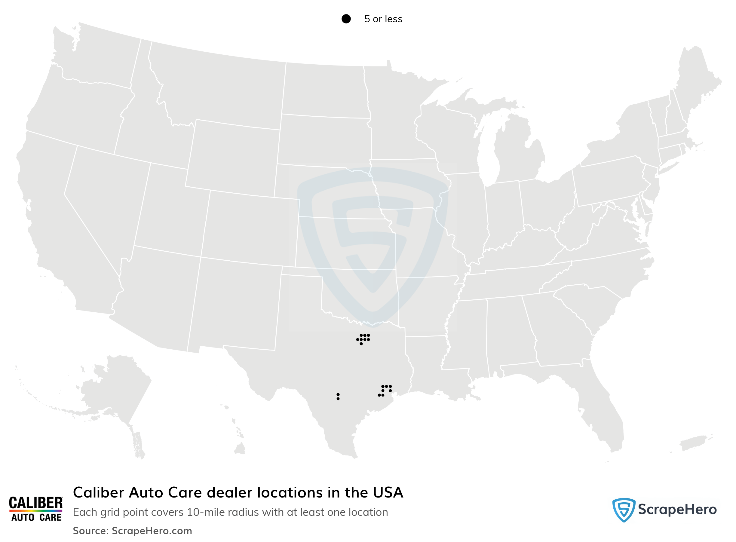 Number of Caliber Auto Care locations in the USA in 2024 ScrapeHero