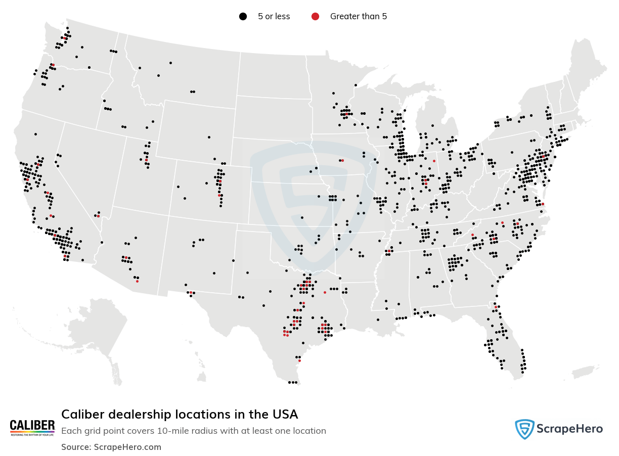 Number of Caliber locations in the USA in 2024 ScrapeHero