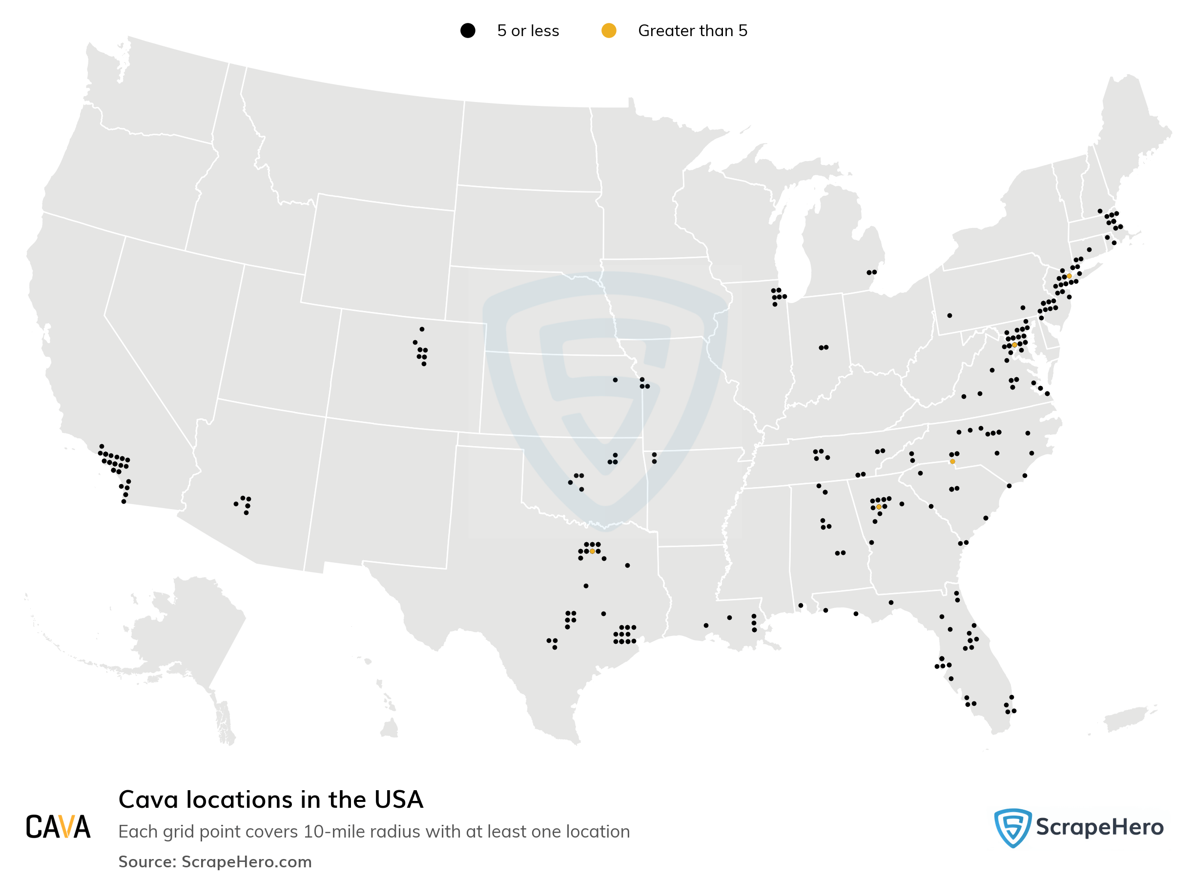 Number of Cava locations in the USA in 2024 ScrapeHero