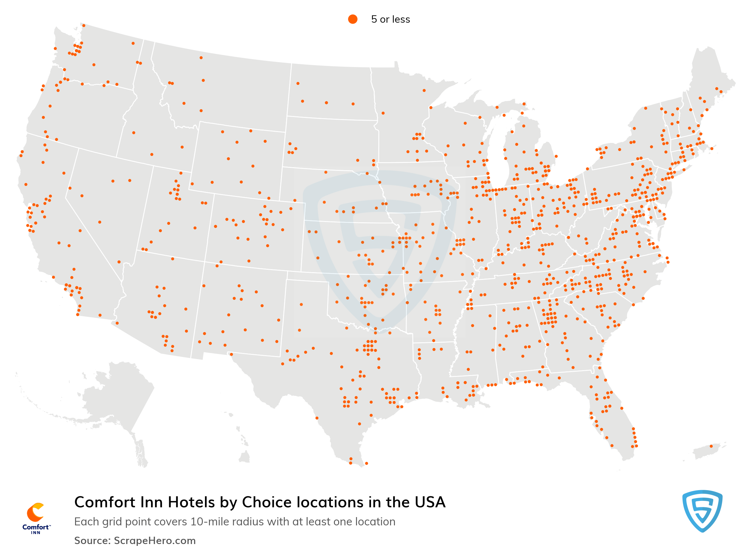 Number of Comfort Inn Hotels by Choice locations in the USA in 2023