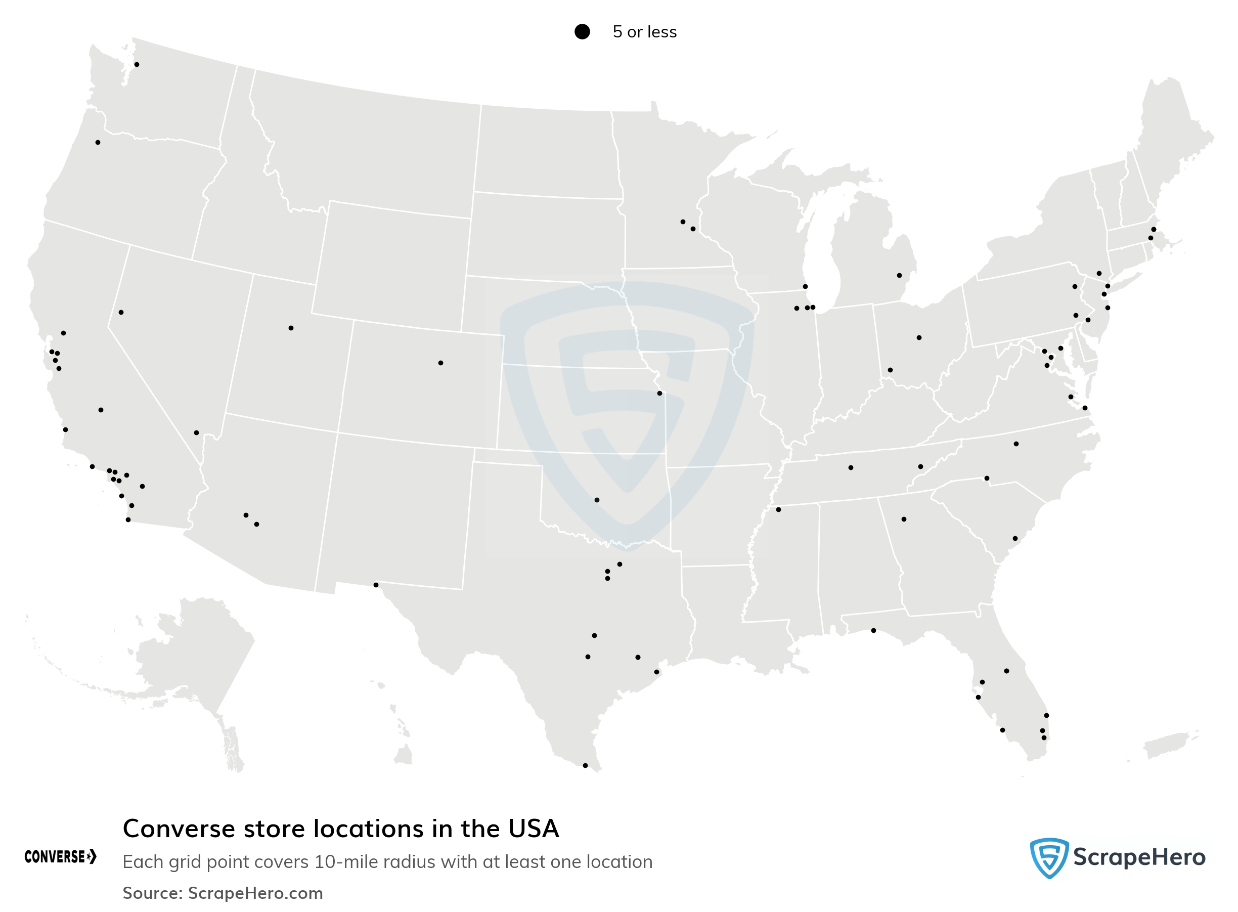 Number of Converse locations in the USA in 2024 ScrapeHero