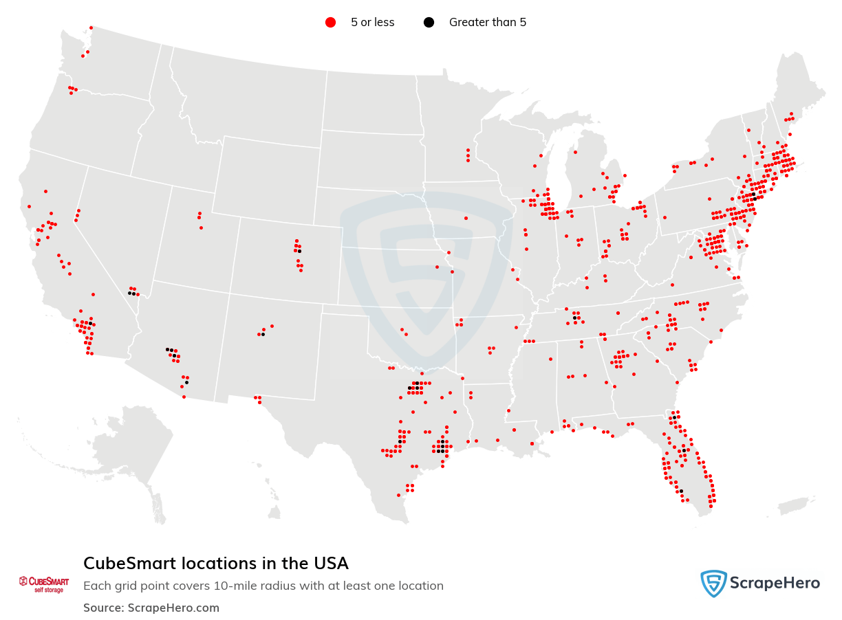 Number of CubeSmart locations in the USA in 2024 ScrapeHero