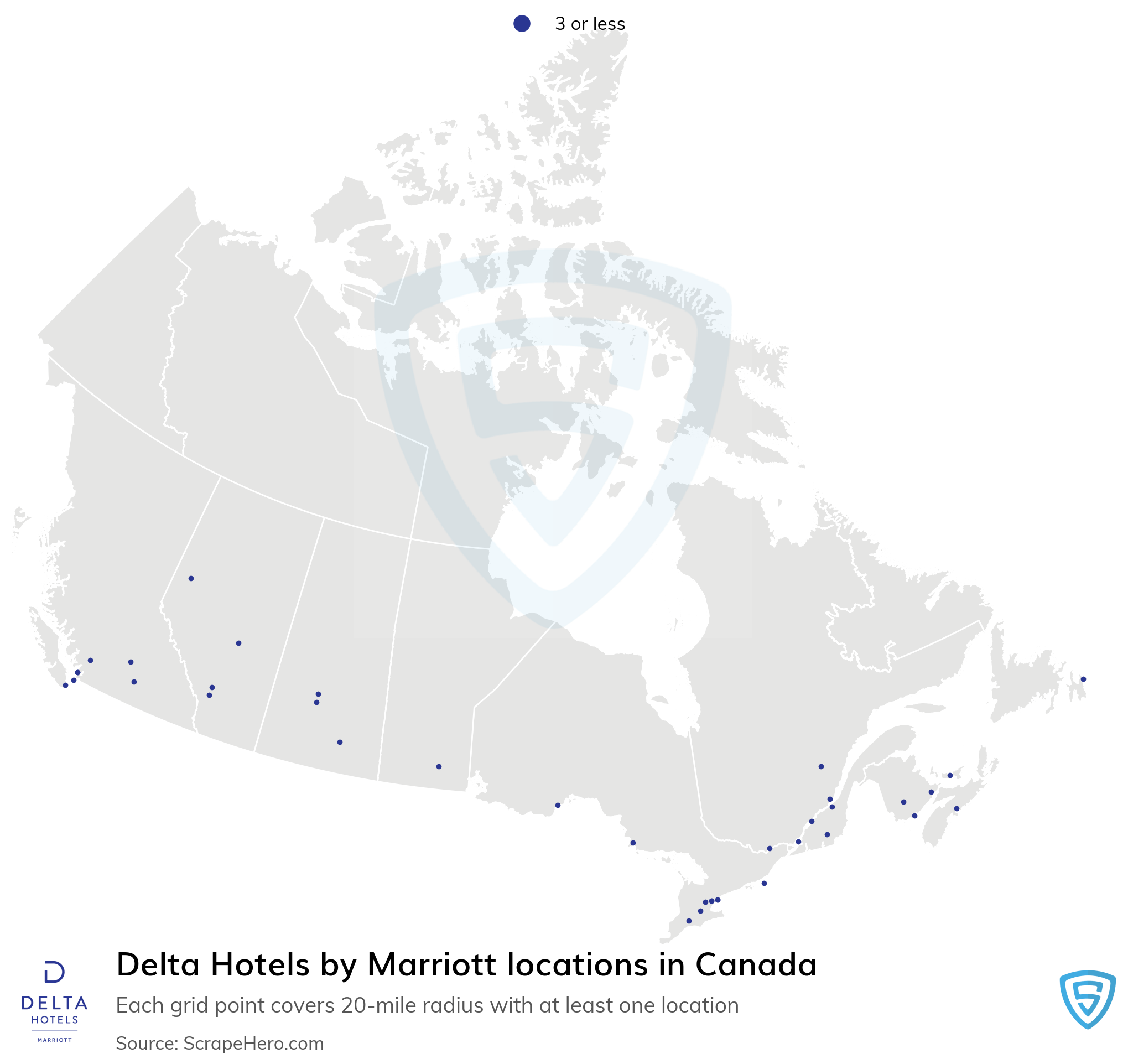 Number of Delta Hotels by Marriott locations in Canada in 2024 ScrapeHero