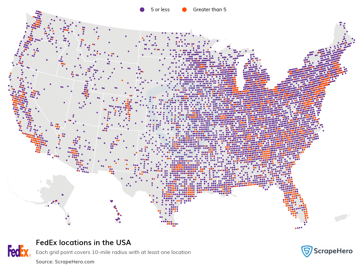 Number of FedEx locations in the USA in 2024 ScrapeHero