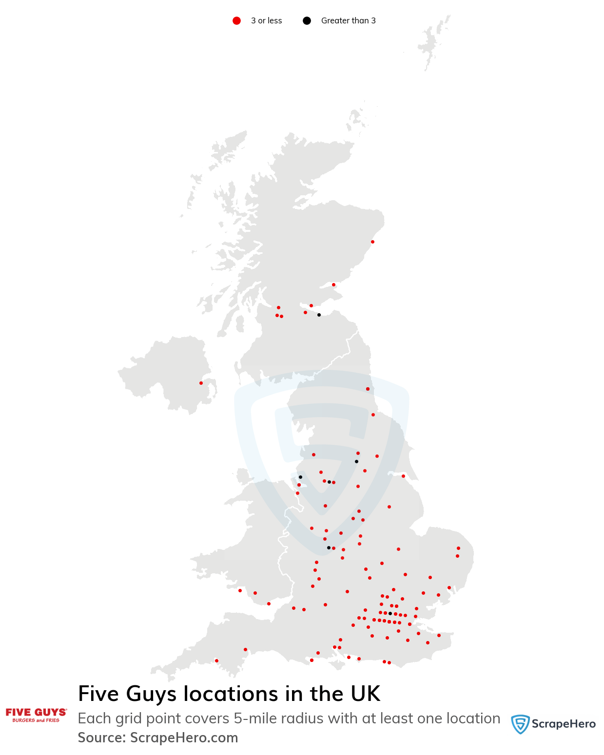 Number of Five Guys locations in the UK in 2023 ScrapeHero