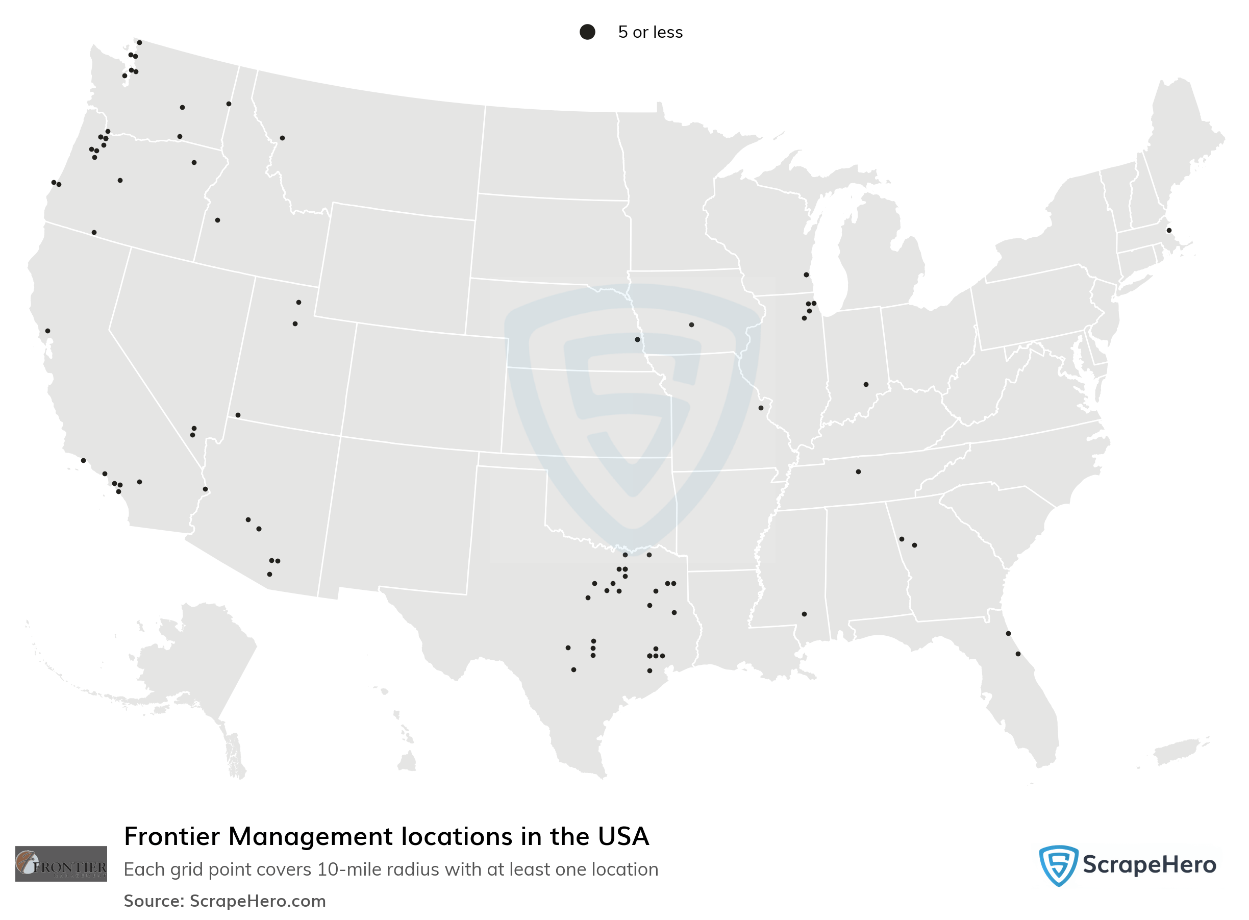 Number of Frontier Management locations in the USA in 2024 ScrapeHero