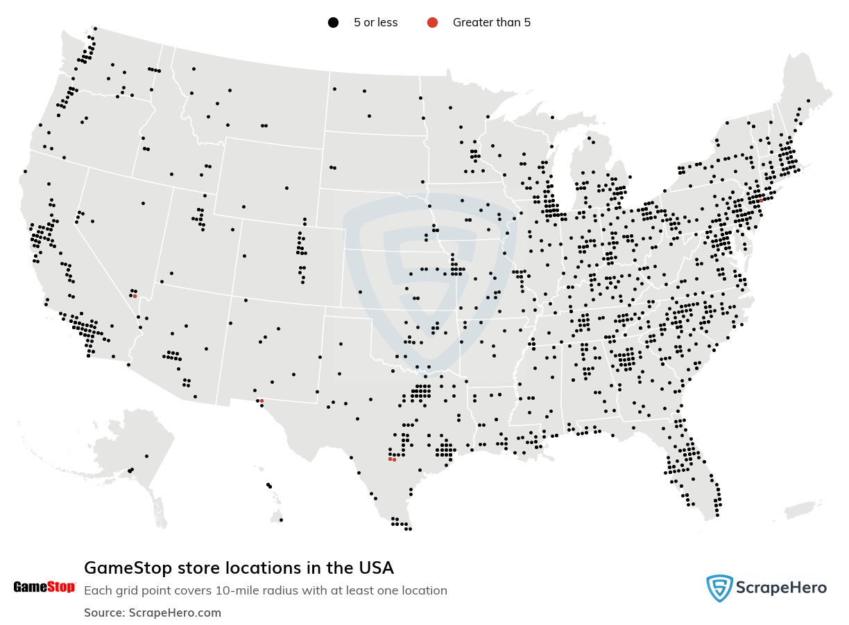 Number of GameStop locations in the United States ScrapeHero